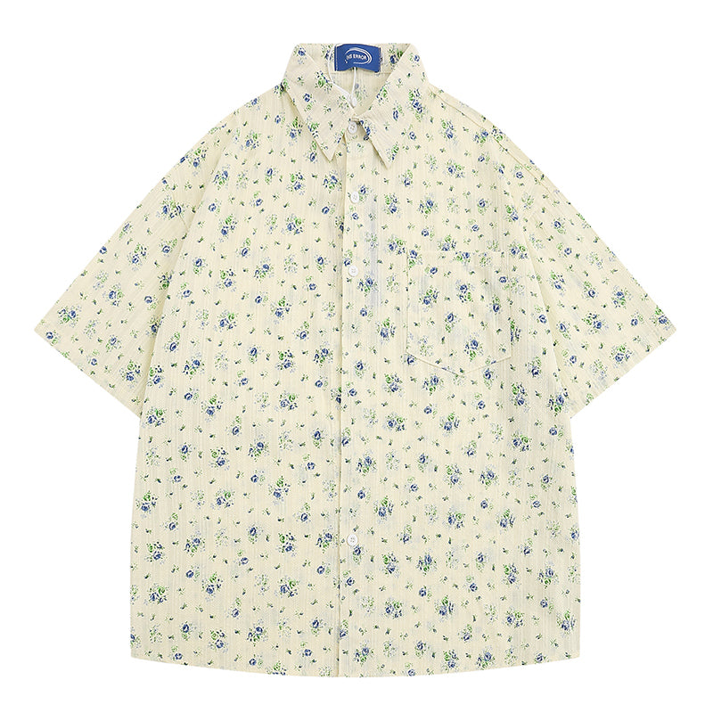 Hawaiian floral print short-sleeved aloha shirt