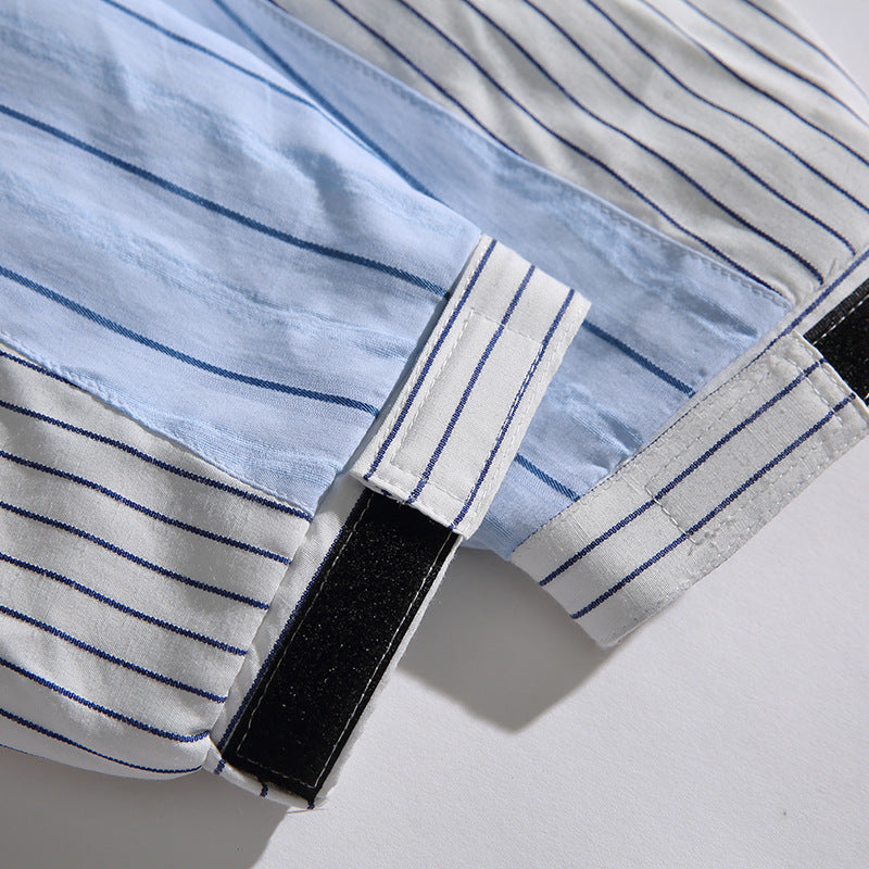 3D pocket 2-way striped pattern zip shirt