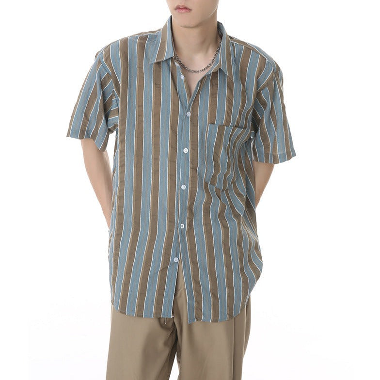 Fashion irregular striped short sleeve shirt