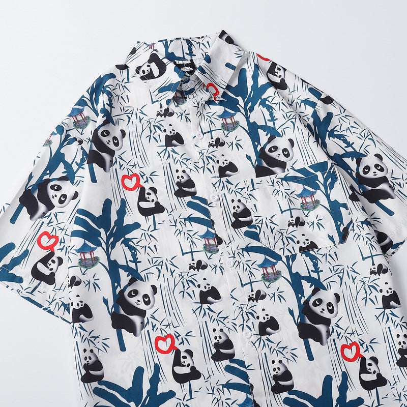 Hawaiian Panda Bamboo Print Short Sleeve Shirt