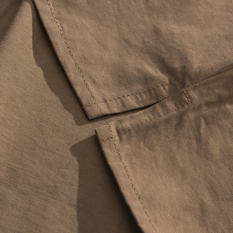 Plain multi-pocket work short-sleeved shirt