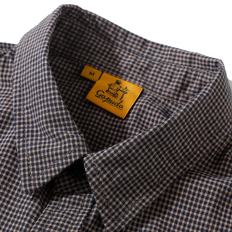 Thin gingham check short-sleeved shirt with flap pockets