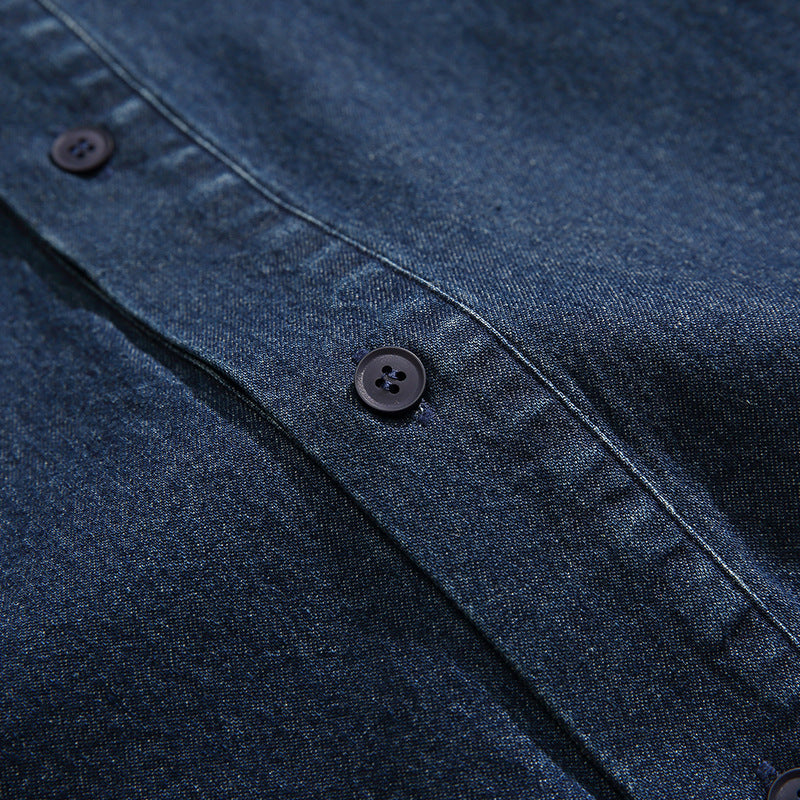 Plain washed denim collarless jacket