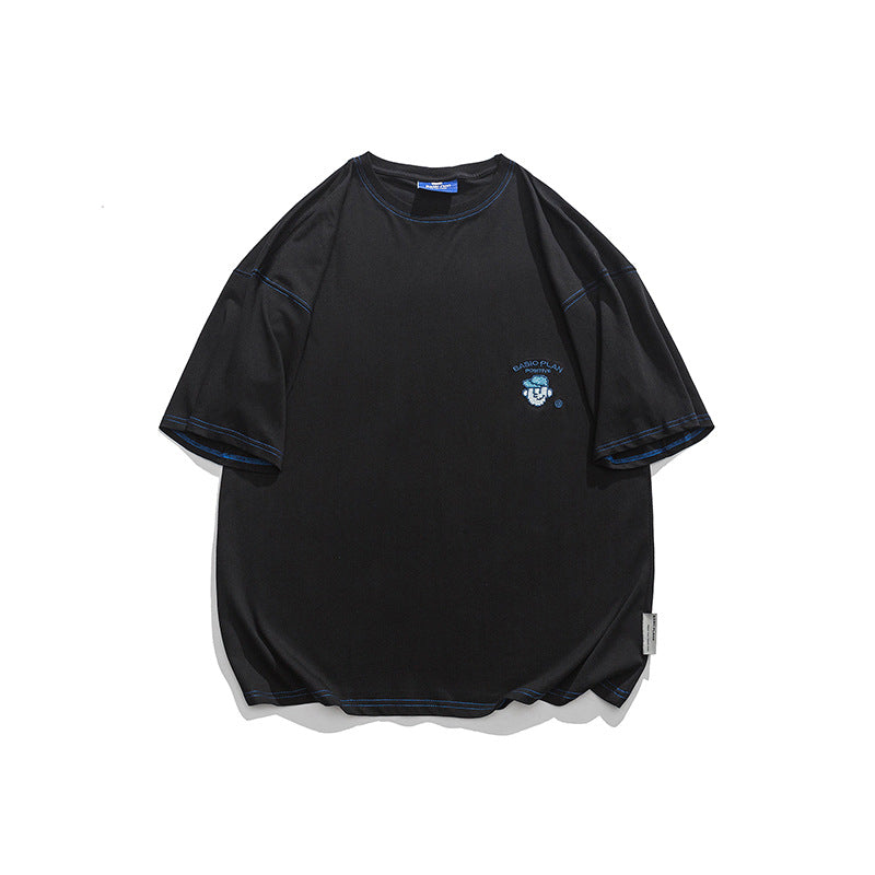 Fresh embroidered color matching short sleeve T-shirt