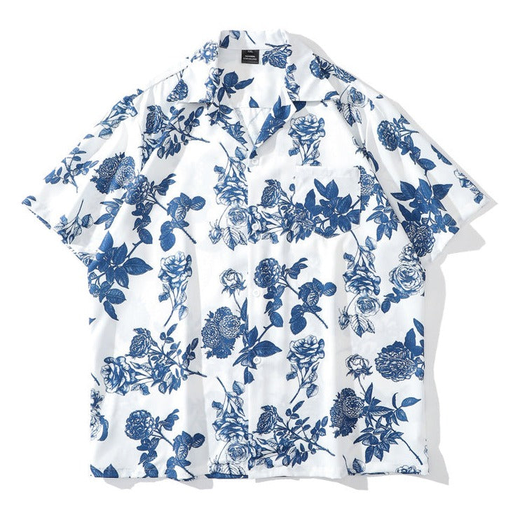 Fresh Cuban-colored all-over print short-sleeved aloha shirt