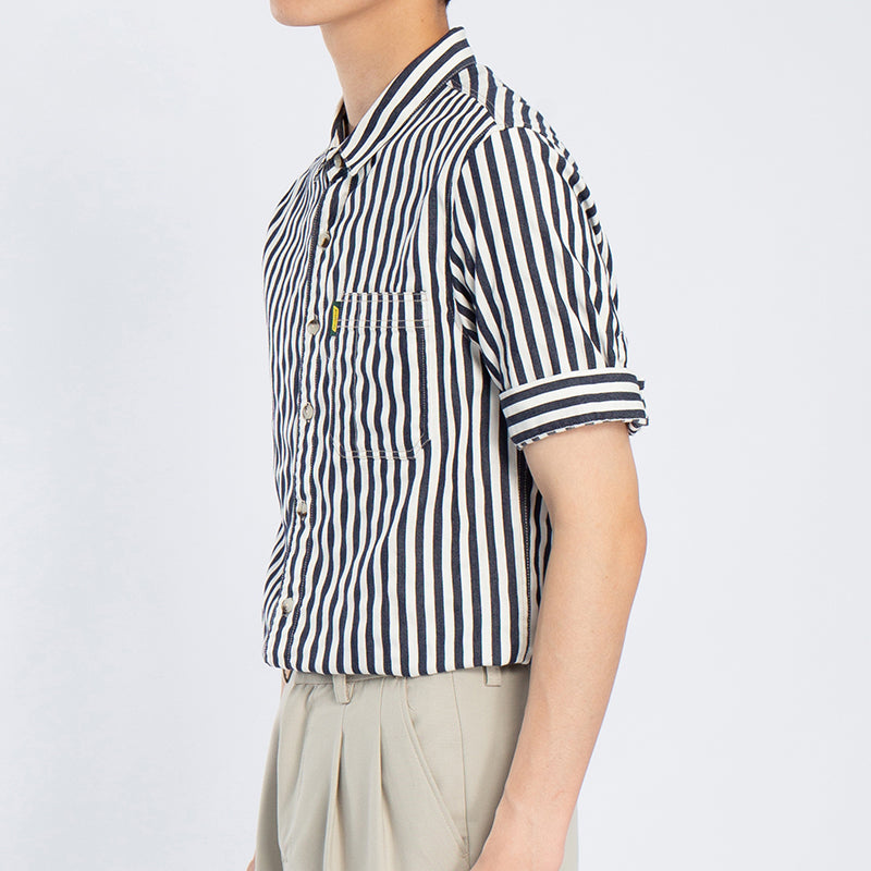 Three-color classic striped work short-sleeved shirt
