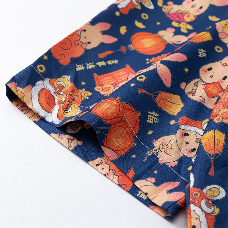 Retro "Rabbit" all-over print short-sleeved shirt