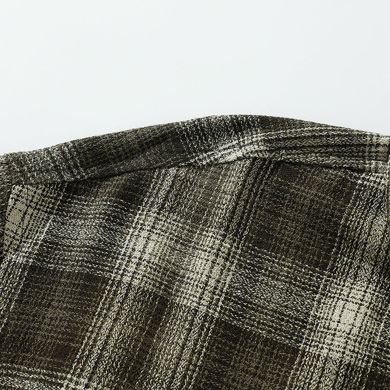 Dyed over-checked short-sleeved shirt