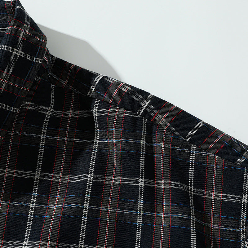 Tartan check short-sleeved shirt with dot buttons