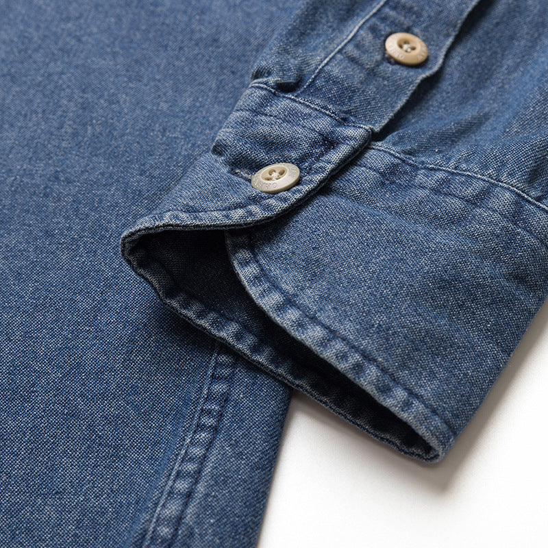 Classic retro pocket denim long sleeve shirt