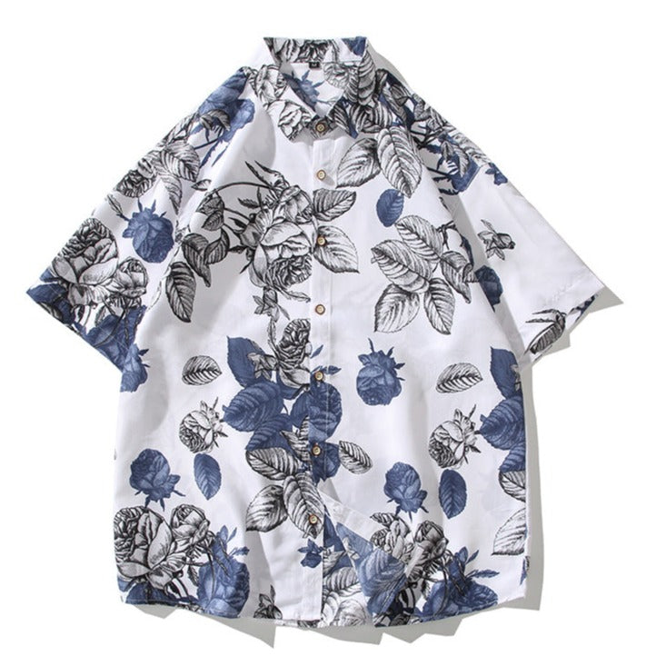 Classic floral summer short-sleeved aloha shirt