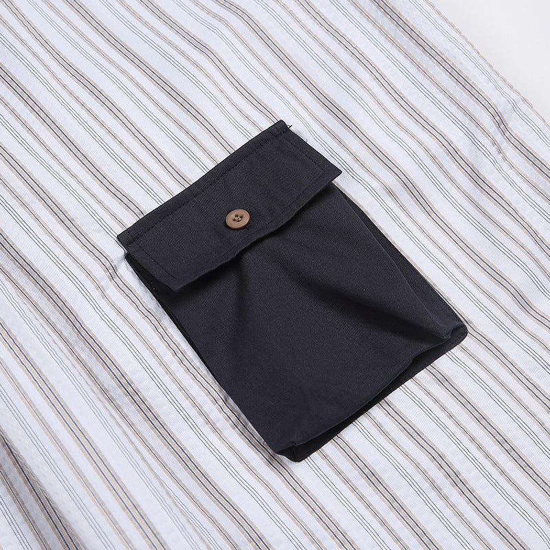 Classic striped functional pocket short sleeve shirt