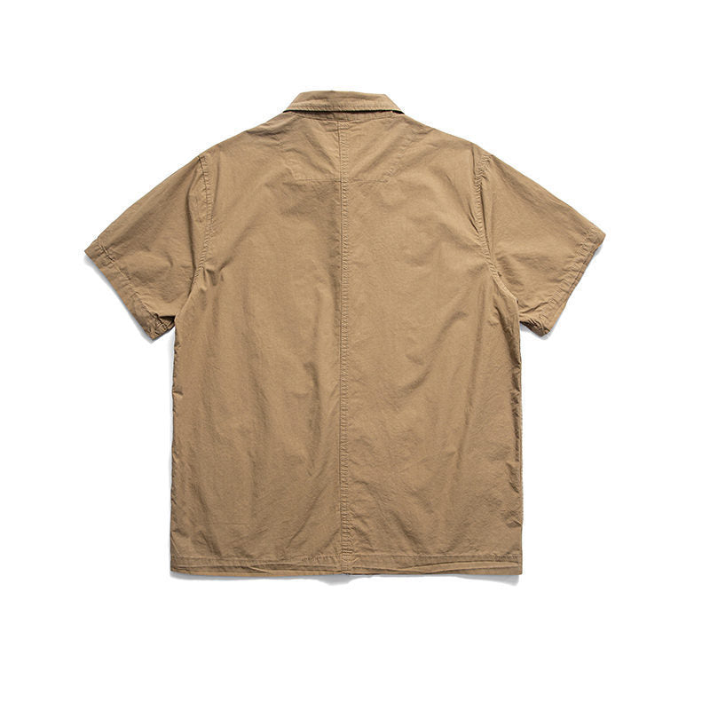 Solid color multi-functional pocket work short sleeve shirt