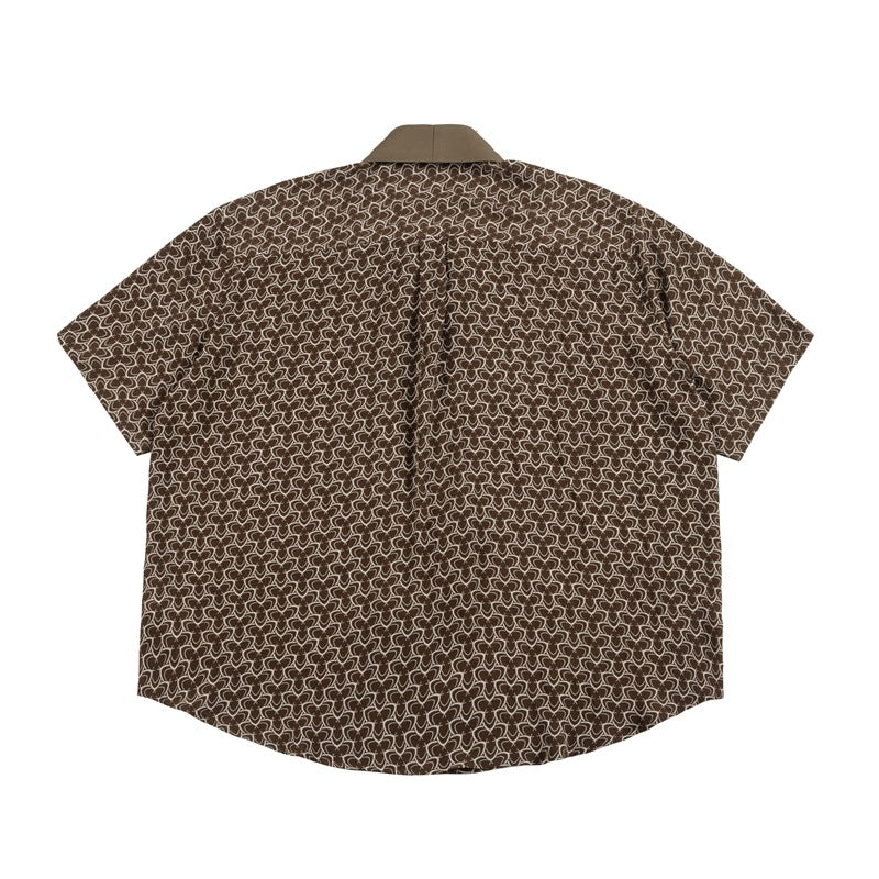 Geometric print draped short sleeve shirt