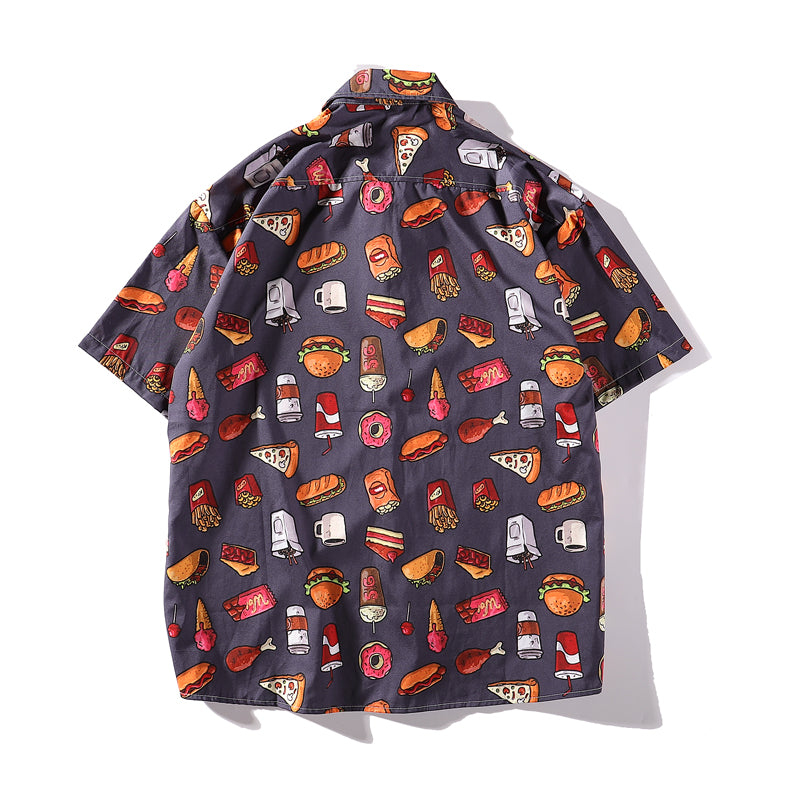 Lightweight Aloha Shirt with Turndown Collar and Fruit Print for Summer