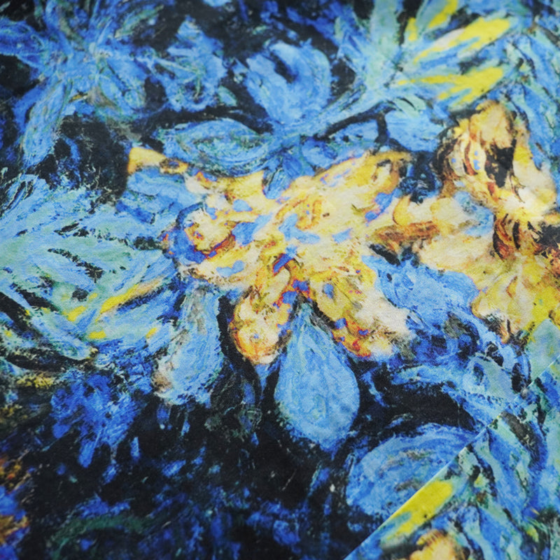 HAWAII ALOHA "Phantom Blue Flowers" Oil Painting Aloha Shirt