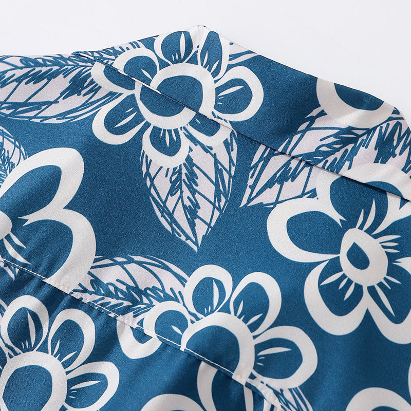 Retro floral all-over print aloha short-sleeved shirt
