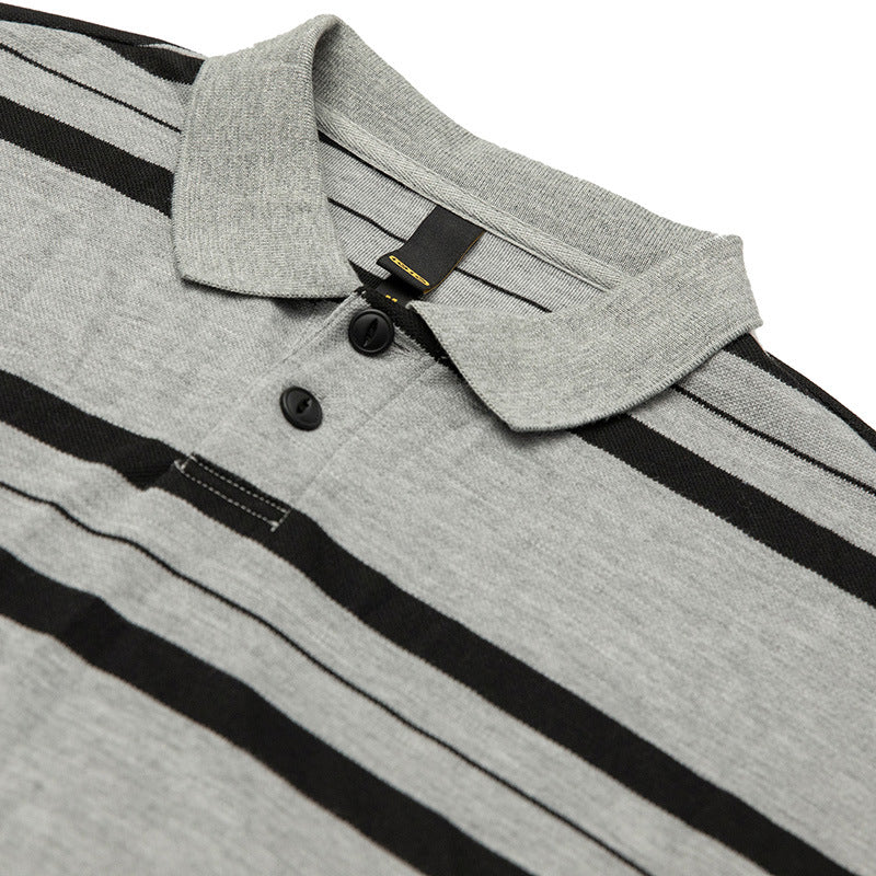 Classic gray and black striped polo shirt