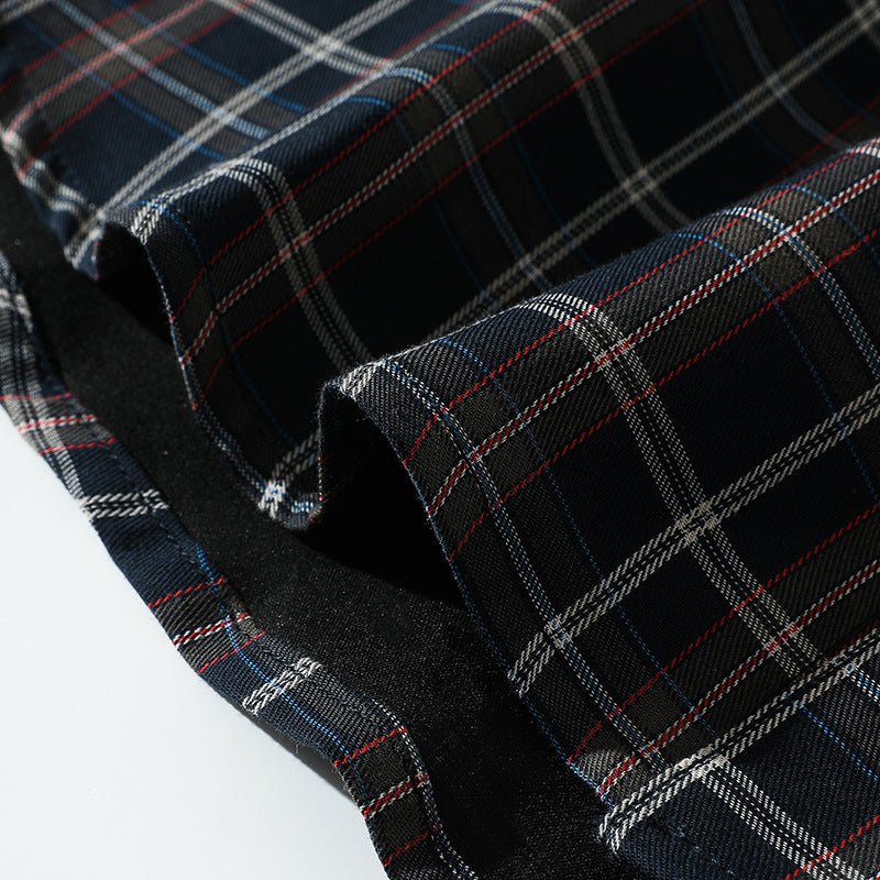 Tartan check short-sleeved shirt with dot buttons