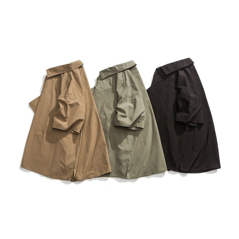 Classic plain hedgework short-sleeved shirt