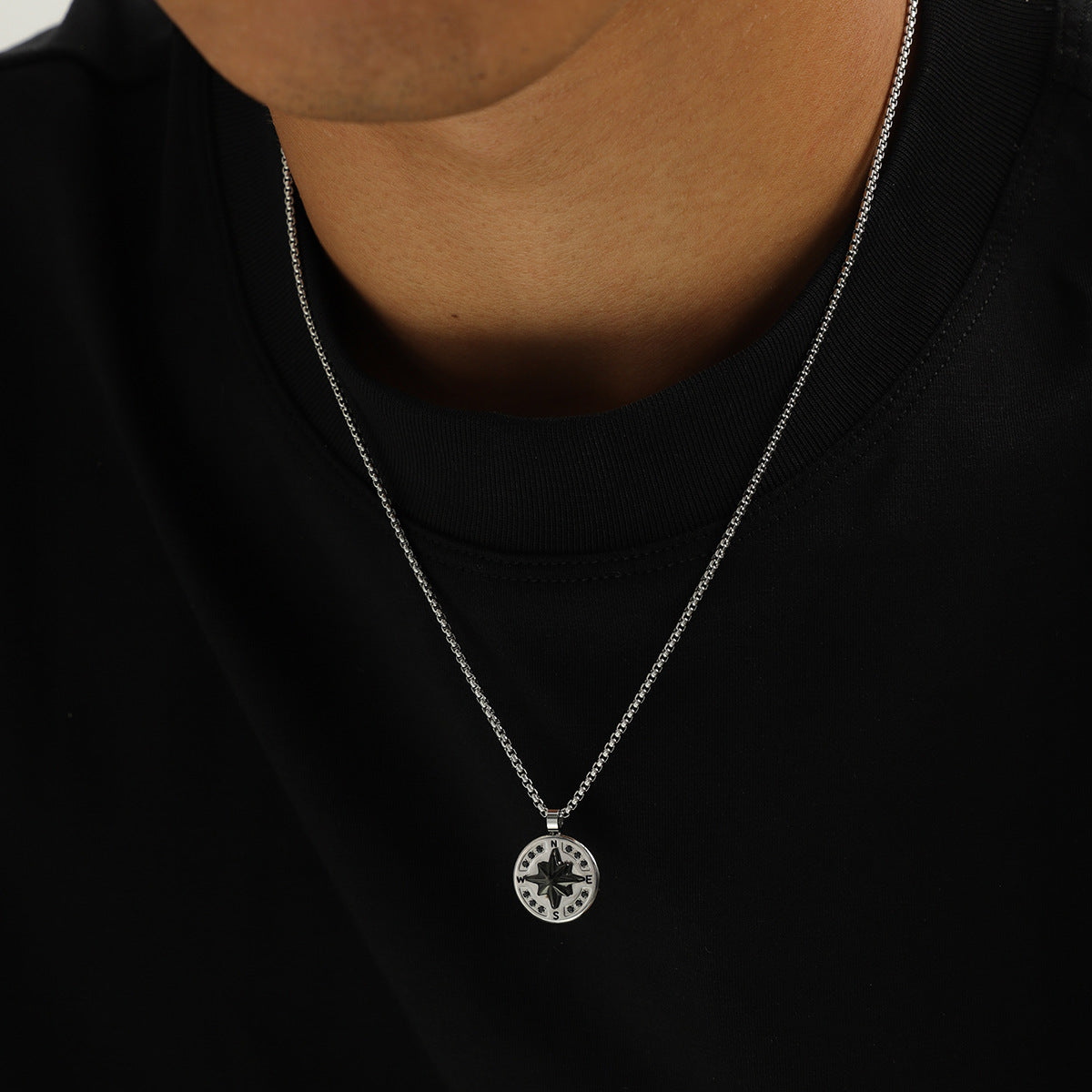 人気コンパス コイン ネックレス メンズ