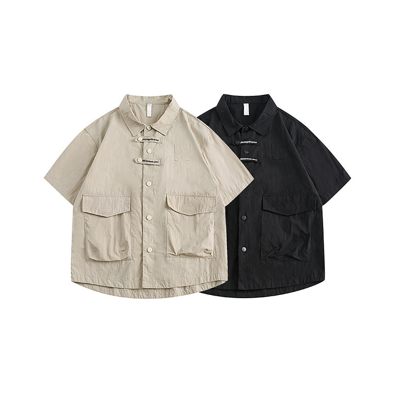 Functional pocket plain casual short sleeve shirt