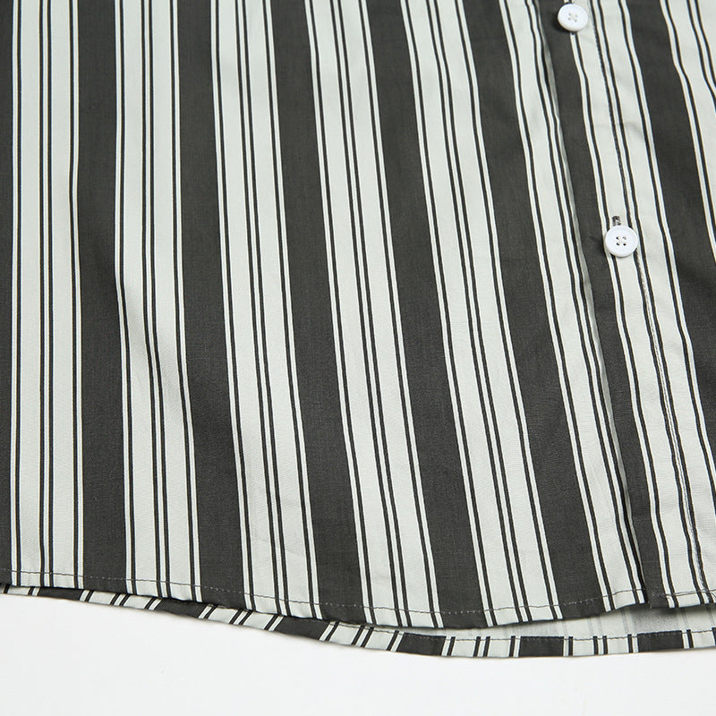 Retro striped long-sleeved work shirt