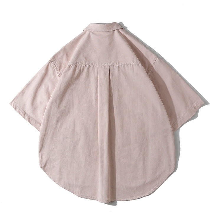 Four-color plain retro work short-sleeved shirt