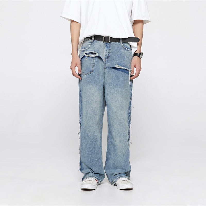 Distressed straight-leg jeans