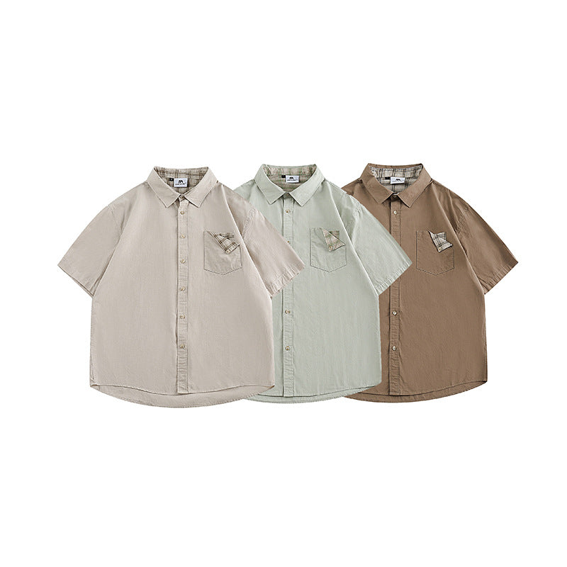 Checkered pocket work short-sleeved shirt