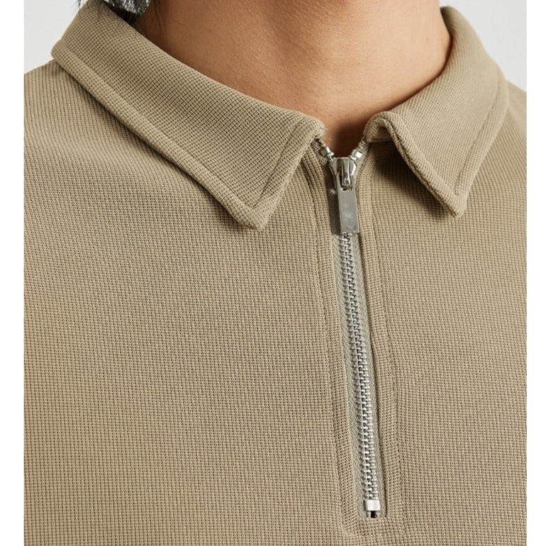 Embroidered Zipper Classic Polo Shirt