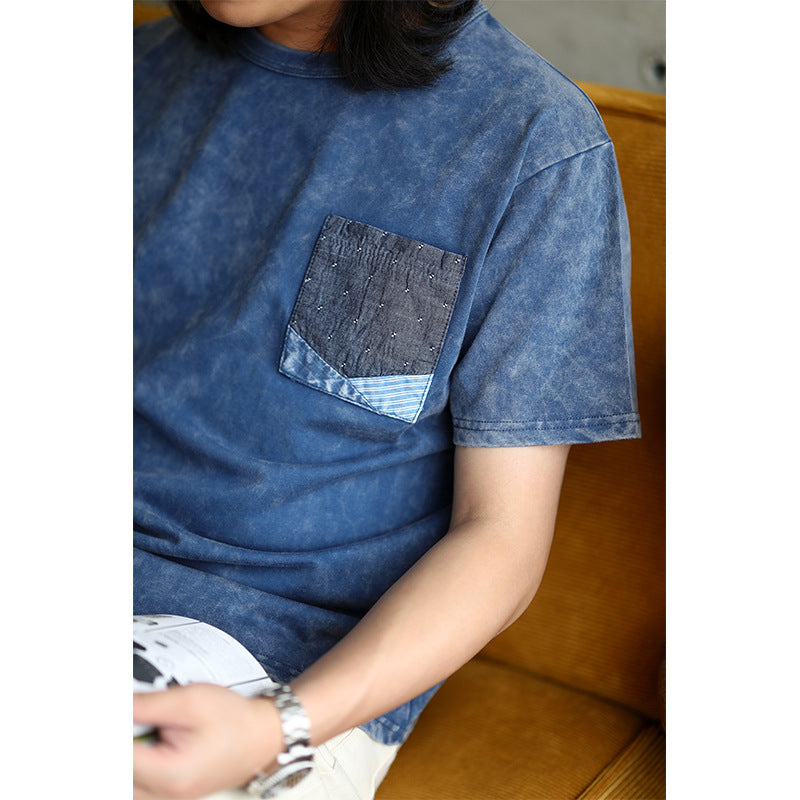 スノーウォッシュ加工 切替デニムポケットコットンTee