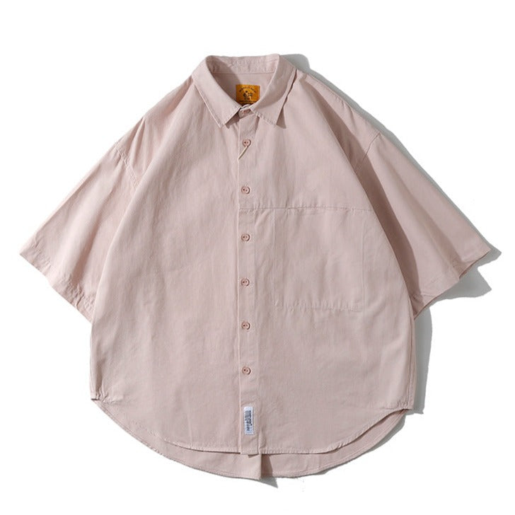 Four-color plain retro work short-sleeved shirt
