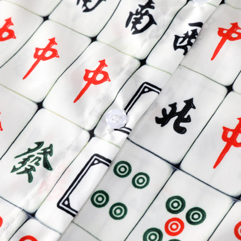 Mahjong print all-over breathable lightweight open-collar shirt