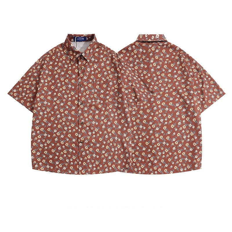Retro print floral all-over aloha short-sleeved shirt