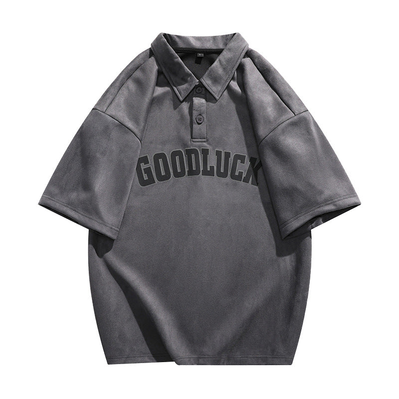 Retro Suede Alphabet Polo Shirt