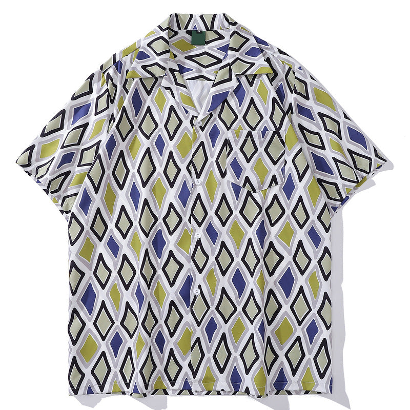 Cuban color geometric pattern aloha shirt