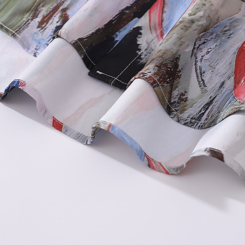 A long-sleeved shirt with an oil painting pattern perfect for autumn