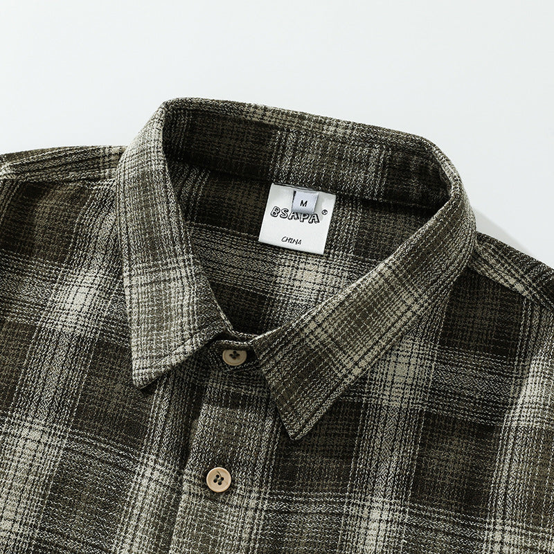 Dyed over-checked short-sleeved shirt