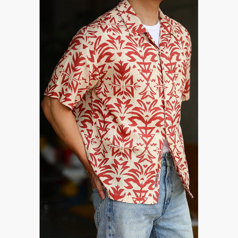 High-quality vintage flower print aloha shirt