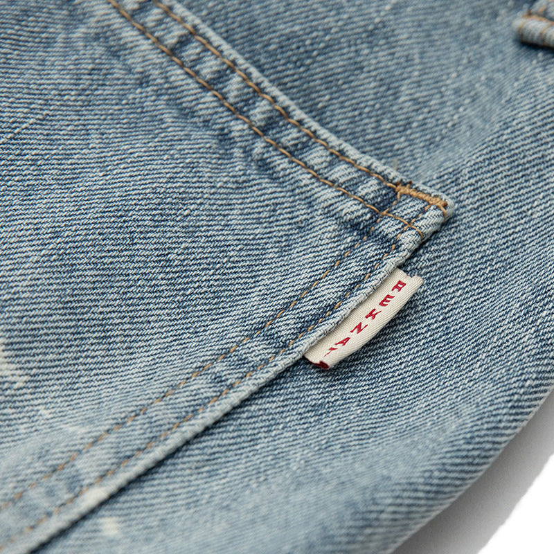 Loose-fit wide-leg painted dot denim pants