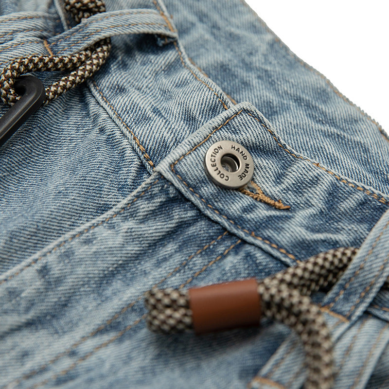 Loose-fit wide-leg painted dot denim pants