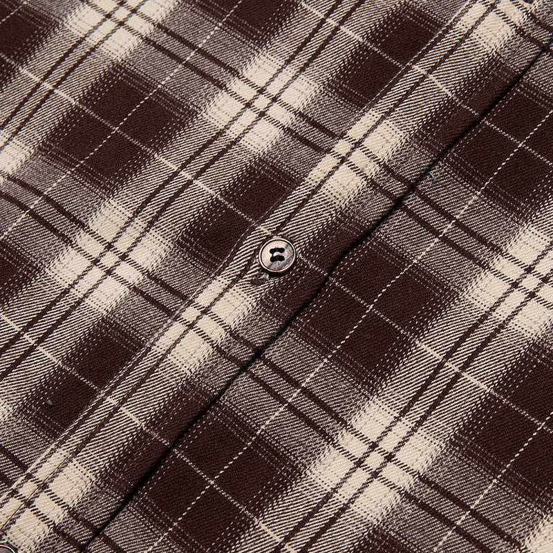 Check and plain long-sleeved shirt