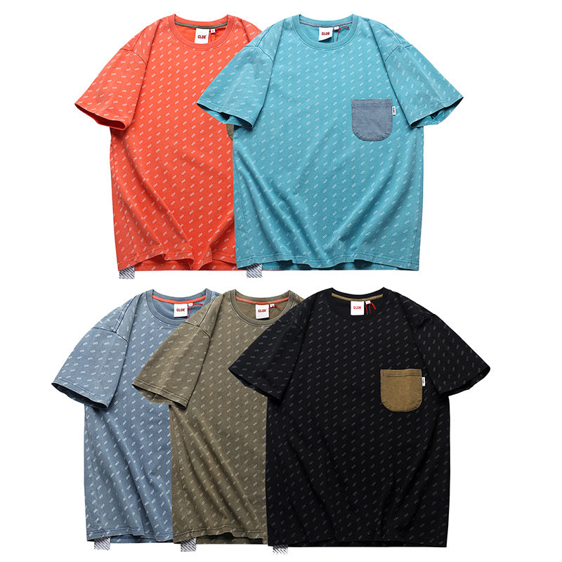 Color-coordinated pocket print casual short-sleeved t-shirt