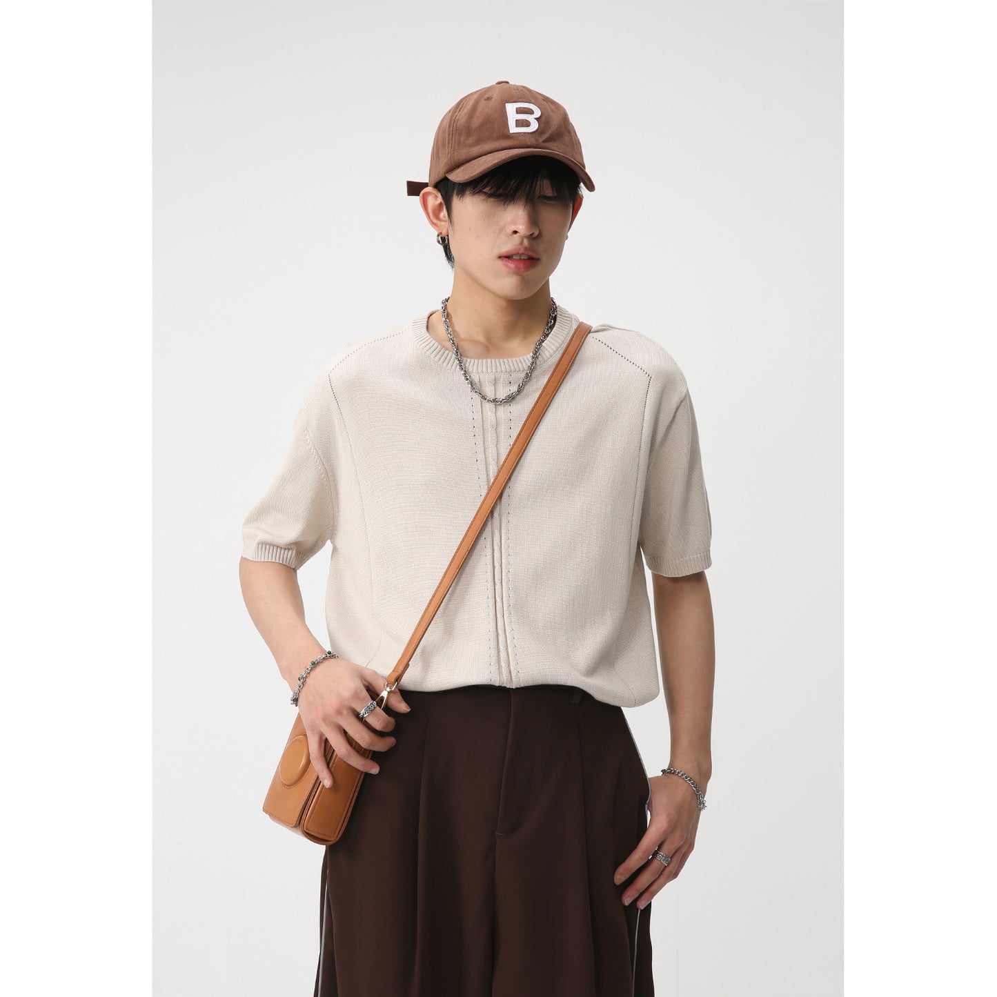 Simple knitted loose short sleeve knit T-shirt