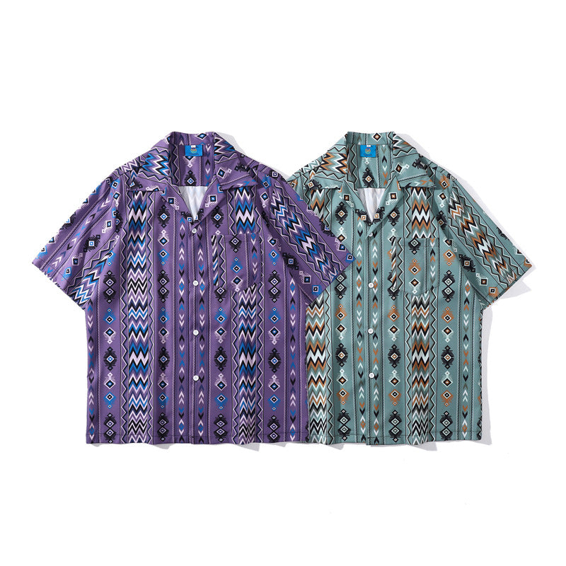 Cuban-colored colorful geometric pattern aloha shirt