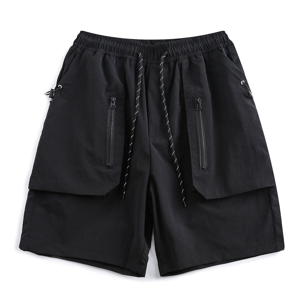 Zippered large pocket casual shorts