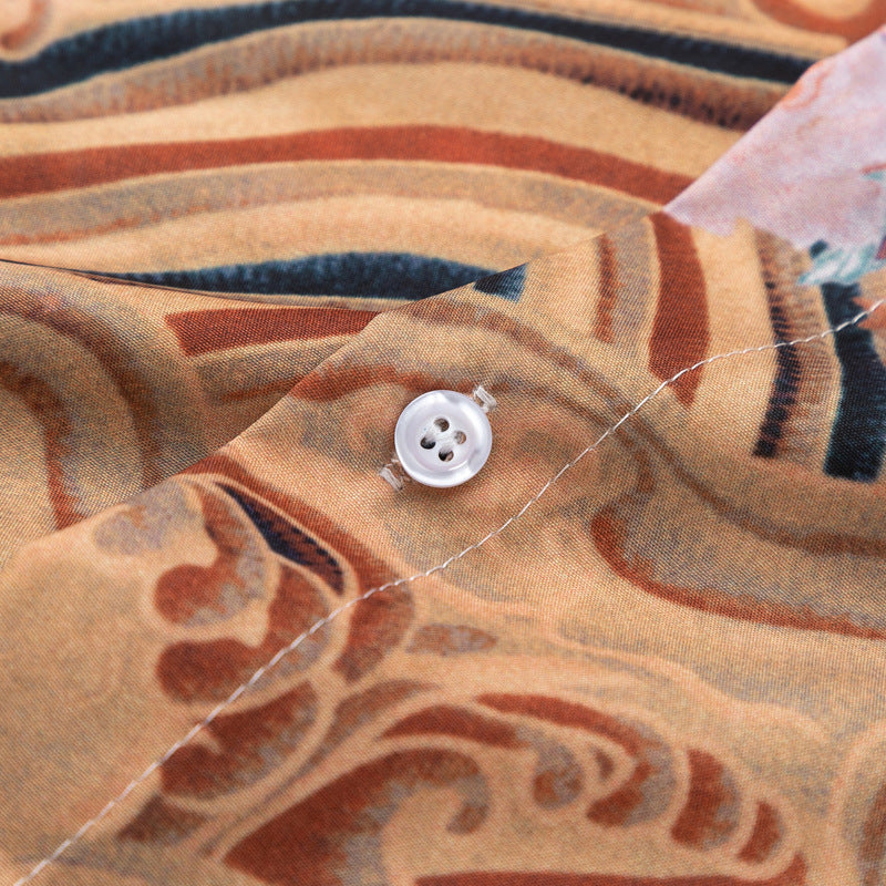 Ethnic "Crane" all-over print short-sleeved shirt