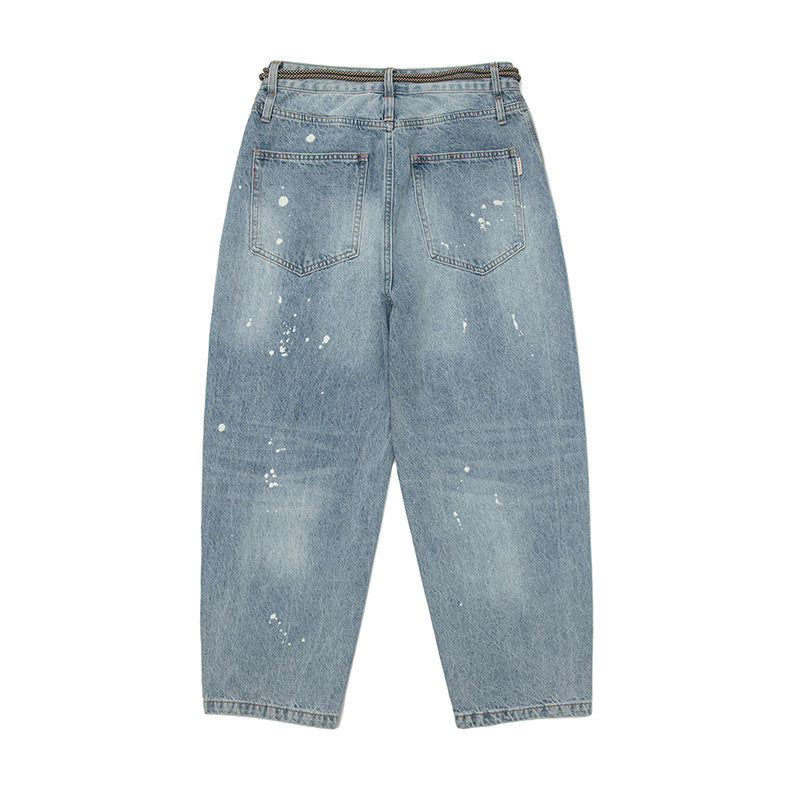 Loose-fit wide-leg painted dot denim pants