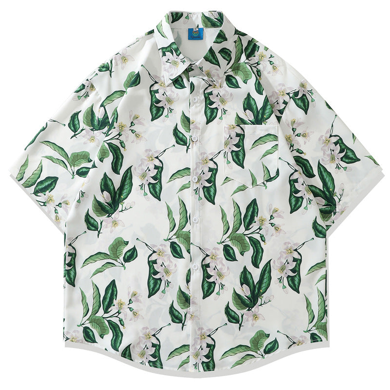 Fresh Hawaiian floral short-sleeved shirt